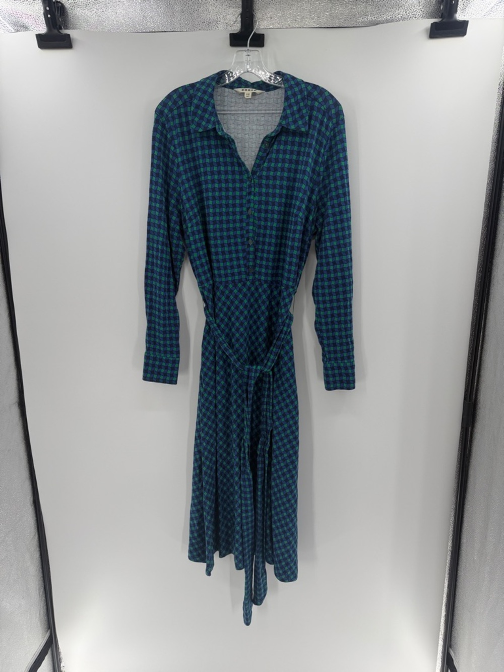 Boden Women's Laura Jersey Long Sleeve Midi Shirt Dress - Blue/Green - 14